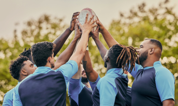 Rugby Team holding ball